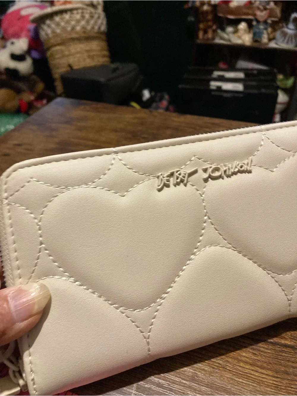 Betsey Johnson cream zip around wallet